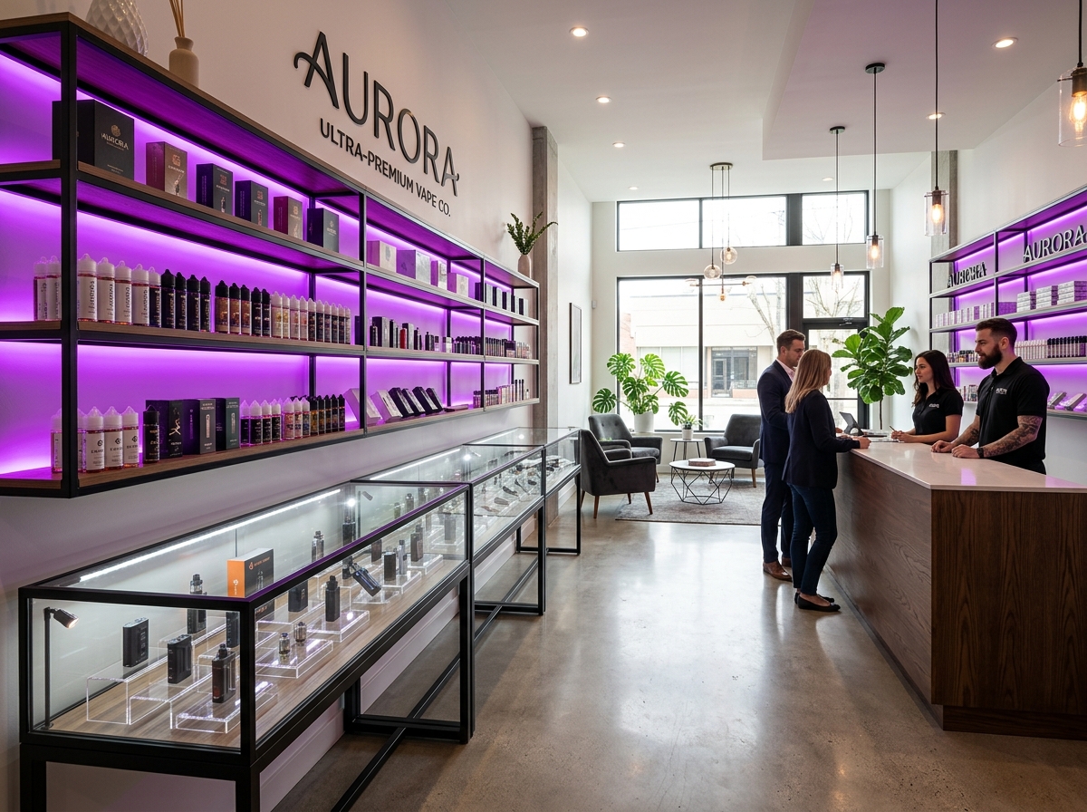 Interior view of Greenhouse Smoke clean retail store layout